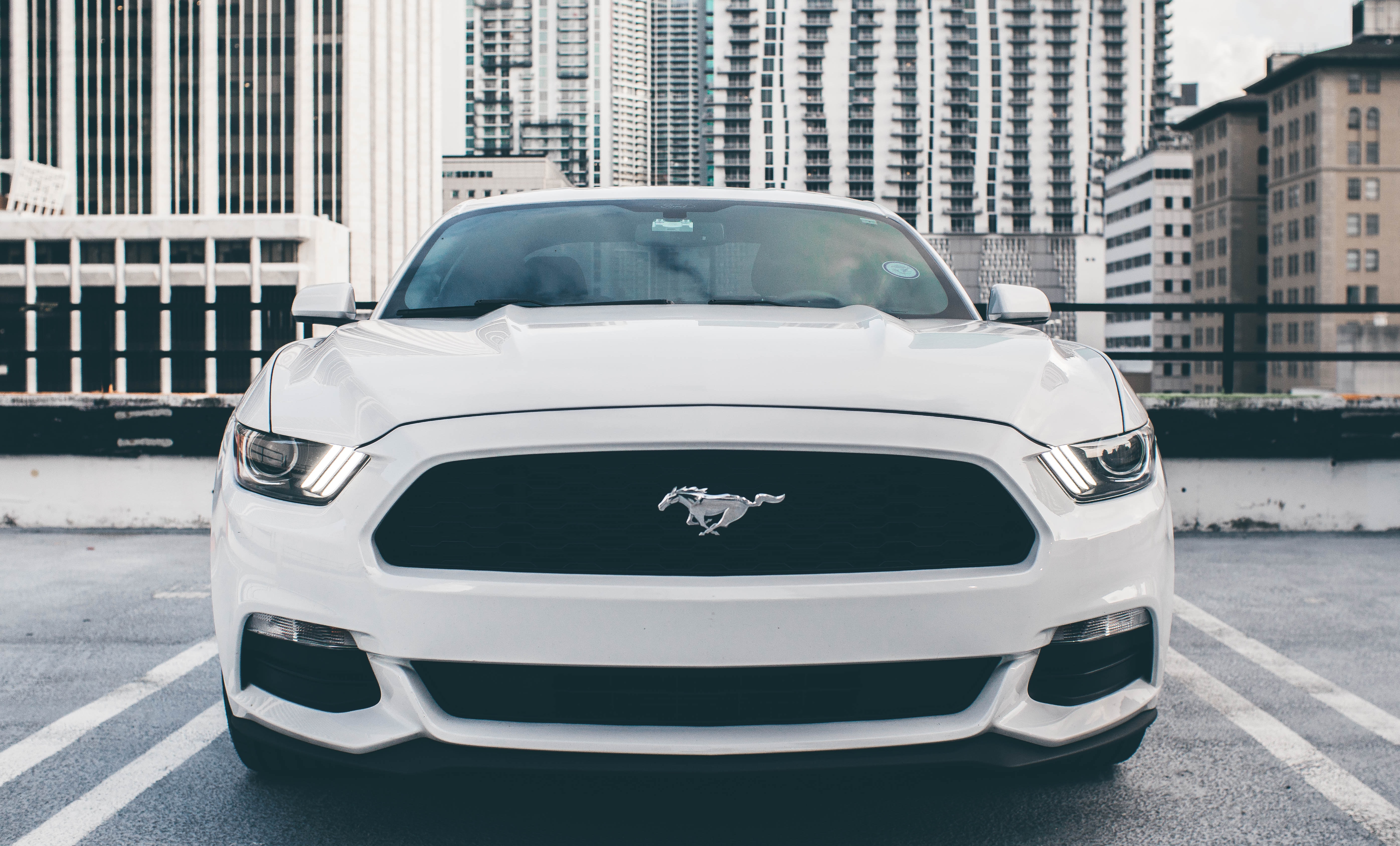 white Ford Mustang