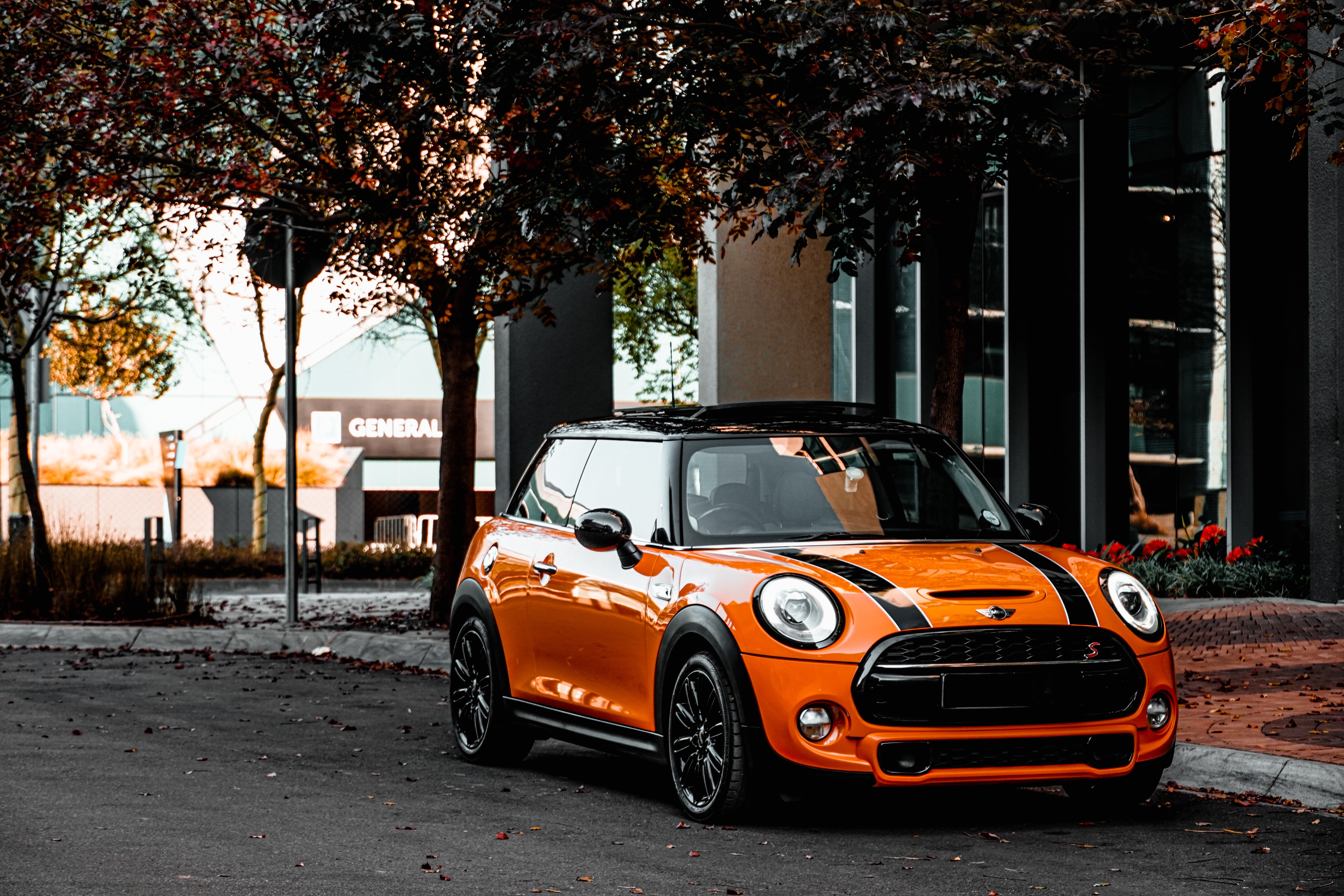 orange Mini Cooper