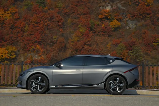 Silver Kia EV6 parked on a road outside