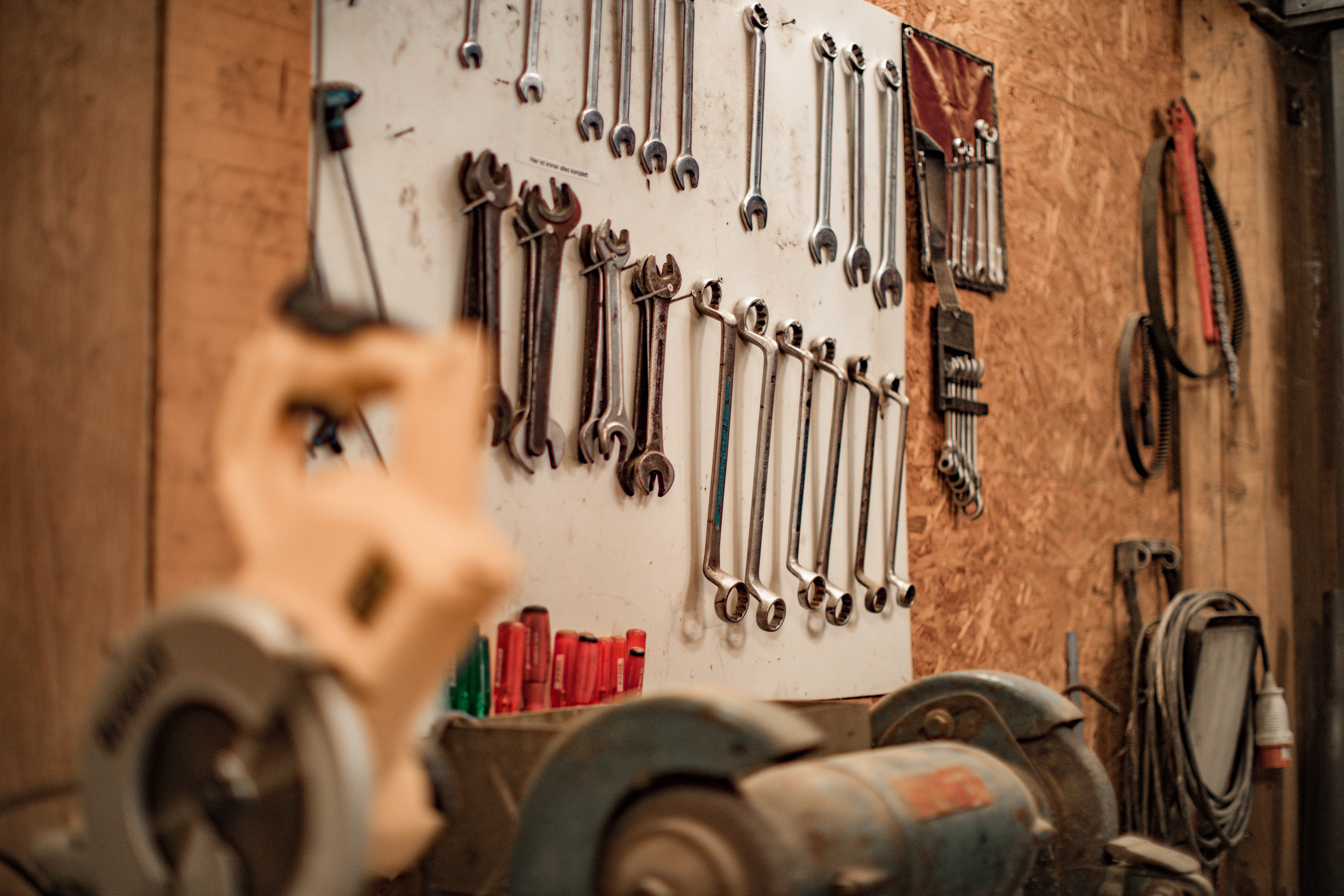 wall of tools and wrenches