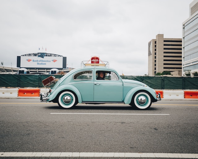 Vintage light blue VW Beetle